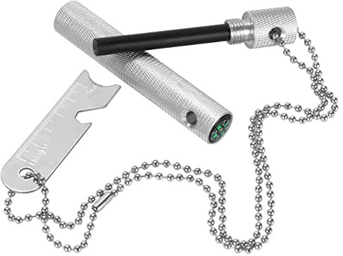 Grenhaven Feuerstarter Flint Striker Lighter Kit mit kompaktem Aluminium-Gehäuse, 9000 Strikes, Magnesium Ferrocerium Rod für Survival Camping Jagd Outdoor - Inklusive Flaschenöffner und Kompass
