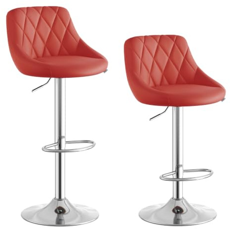 WOLTU Barhocker 2er Set, Barstuhl Höhenverstellbar, PU-Bezug, Bordeaux | Drehbarer Bar Stool mit Rückenlehne und Fußstütze, rutschfeste Metallfüße, für Küche und Hausbar