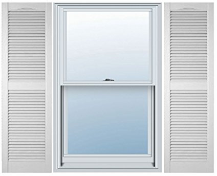 Lifetime Vinyl LL1S14X04300WH Standard Cathedral Top Center Mullion, Open Louver Vinyl Shutters, w/Installation Shutter-Lok's & Matching Screws (Per Pair), 14 1/2W x 43H, White