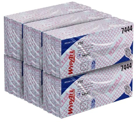 WypAll Cleaning Cloths, Red Colour Coded Wipes, Food Contact Approved, 1 Ply – Durable and Absorbent, for Workplace Hygiene, 6 Packs x 50 (300 Total), Model Nr. 7444