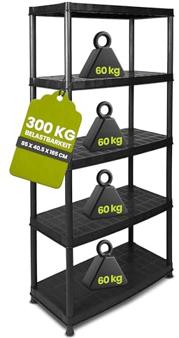Kreher XL Schwerlastregal zum Schnäppchenpreis! 85 x 40,5 x 185 cm - 5 Böden - 300 kg Gesamtbelastung, Regal ist teilbar in 3 + 2 Böden