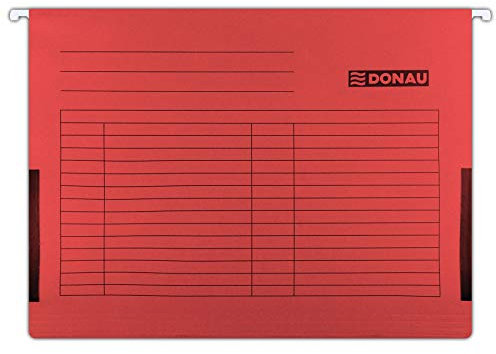 DONAU Hängetasche mit Leinenfröschen| Aus Recycling-Karton 230 GSM für DIN A4 Farbe: Rot| 5er Packung| auswechselbarem Blanko-Schildchen| ideal für Büro und Schule und der Behörde