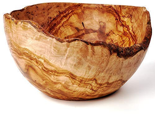 das Olivenholzbrett® Obstschale aus Olivenholz rund, Holzschale im Naturschnitt, Brotschale aus Holz, fällt immer anders aus!, 20cm