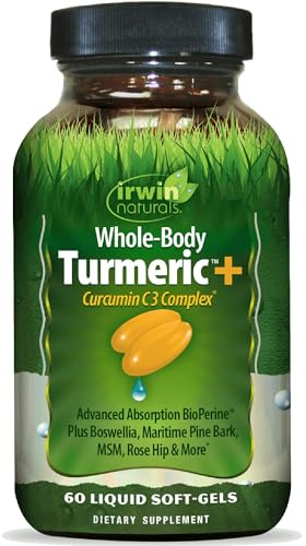 Irwin Naturals Whole-Body Turmeric+ - 60 Liquid Softgels - BioPerine Complex Enhanced Absorption - 30 Total Servings