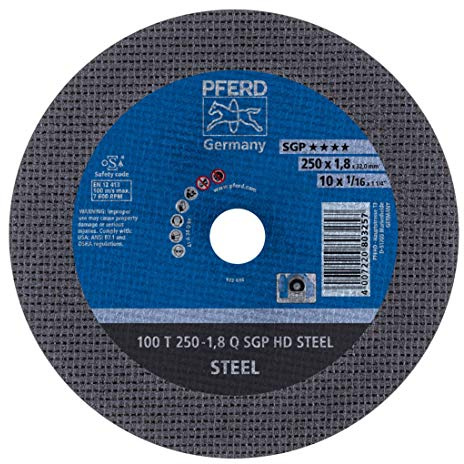PFERD 803257 Trennscheiben Für Stationären Einsatz, Spezial-linie SGP, Heavy Duty, HD Steel, Arbeitshöchstgeschwindigkeit 100 M/S, Gerade Ausführung T, Form 41, 250mm x 1.8mm, 20 Stück