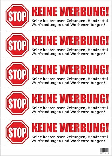 Keine Werbung! 1x 75x20mm Briefkastenaufkleber Aufkleber weiß - Keine kostenlosen Zeitungen, Handzettel, Wurfsendungen und Wochenzeitungen! Für den Briefkasten - Zeitungsrolle