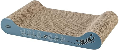 TRIXIE Carton à gratter Wild Cat avec herbe à chat - pour le soin naturel des griffes - 41 × 7 × 24 cm - bleu - 48000