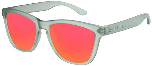 X-CRUZE 9-039 Nerd Sonnenbrillen polarisiert Style Stil Retro Vintage Retro Unisex Herren Damen - grau-transparent matt/rot-orange verspiegelt