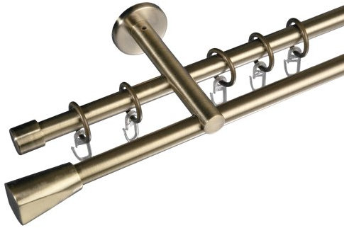 JalousieCrew Gardinenstange und Innenlaufschiene 16 mm Stilgarnitur Vorhangstange Farbe Messing antik - 2-läufig - 120-240 cm (240 cm)