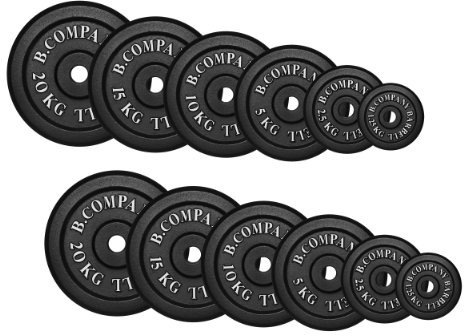 Bad Company Hantelscheiben aus Gusseisen I Gewichtsscheiben 30/31 mm für das Hanteltraining I 107,5 kg (2 x 1,25 kg, 2 x 2,5 kg, 2 x 5 kg, 2 x 10 kg, 2 x 15 kg, 2 x 20 kg)