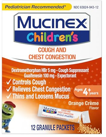 Mucinex Children's Chest Congestion Expectorant and Cough Suppressant Mini-Melts, Orange Cream, 12 Count (Packaging May Vary)