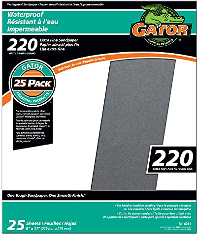 Gator 9 x 11 Waterproof Sanding Sheets, 220 Grit, 25 Pack, Black