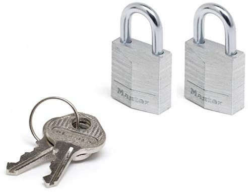 Master Lock 9120EURTCC Lote de 2 Candados con Llave con cuerpo de aluminio, Gris, 2 x 3.4 x 1.4 cm