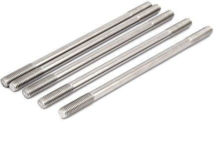 sourcing map Goujon Double Extrémité Filetage 304 Inox Acier Serré Réglable Pousser Tige M10 x 200mm 5Pcs