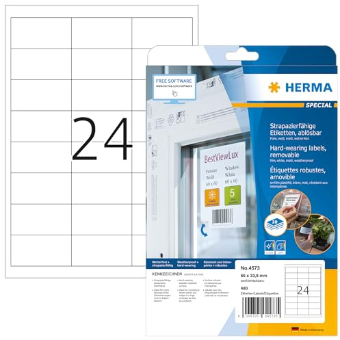 HERMA Etichette per Marcatura, 66 x 33,8 mm, Etichette Adesive A4 per Stampante, 24 Etichette per Foglio, Bianco
