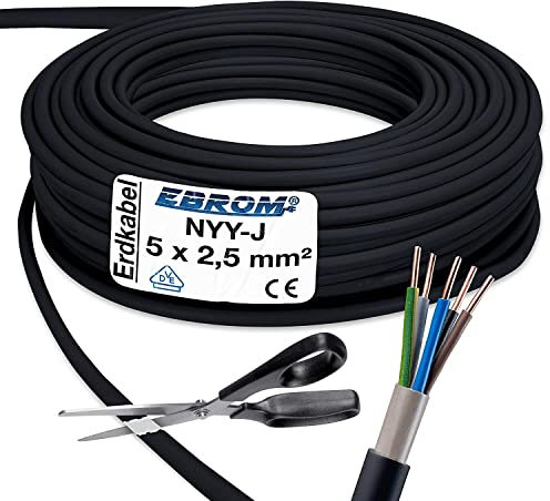 NYY-J - Cable de alimentación (5 x 2,5 mm², plástico, 5 m, 5 m), color negro