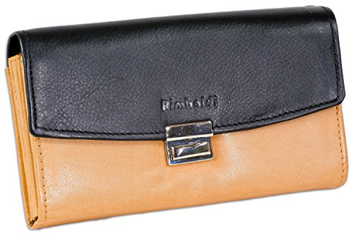 Rimbaldi - professional waiter-wallet with extra strong large coin case made of soft, untreated calf leather in Black/Tan combination