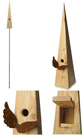 WEIDENPROFI Nistkasten, Vogelhaus mit Standfuss aus Lärchenholz, Modell Vogeldorn, Design Flügel: 16,5 x 15,5 cm, 78 cm hoch, Gesamthöhe 315 cm