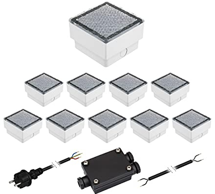 ledscom.de 10er-Set LED Pflasterstein CUS Bodenleuchte für außen, warm-weiß, IP67, 230V, 10x10cm