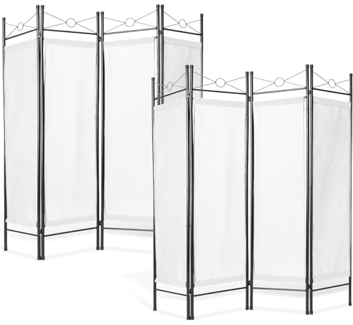 TecTake Biombos diseño 4-Panel Tela Divisor habitación Separador separación biombo 180x160cm - 2 Biombos Blancos