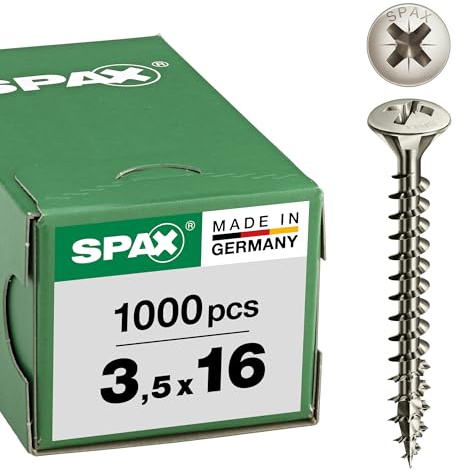 SPAX Vis universelle, 3,5 x 16 mm, 1000 pièces, Tête centrante, Tête bombée fraisée, Cruciforme Z2, 4CUT, Nickelage - 0241030350165