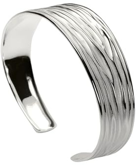 SILBERMOOS Damen Armreif Armspange offen Wellen-Muster matt glänzend 925 Sterling Silber