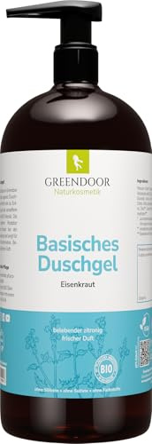 GREENDOOR Basisches Duschgel Eisenkraut 500 ml I Natürlich basische Körperpflege mit pH 8,5 I Ohne SLS & Konservierungsstoffe I Vegane Naturkosmetik aus Bio-Olivenöl & Bio-Kokosöl
