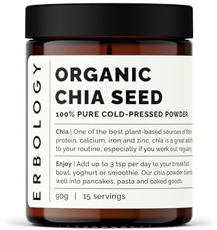 Polvere di Chia 100% Bio 125 g - a Base di Semi Spremuti a Freddo - Ricco di Fibre e Proteine - Ricco di Minerali - Crudo, Vegano e Senza Glutine - Non OGM - Senza Additivi o Conservanti