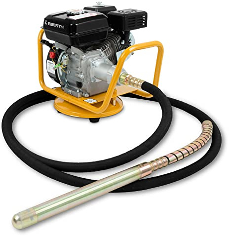 EBERTH Vibratore per Calcestruzzo a Benzina 4800W, Lunghezza Tubo 6m, Testa Vibrante in Acciaio Rinforzato 45mm di Diametro, Albero Flessibile, Robusto Telaio Metallo Ruotabile a 360°