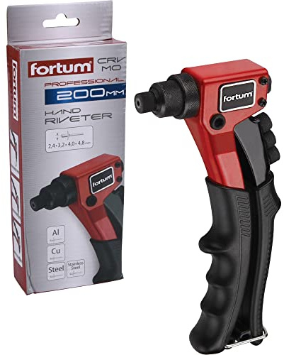 Fortum Hand-Nietzange für Blindnieten I Blindnietzange für 2,4-4,8 mm Nieten aus Alu, Messing, Stahl & Edelstahl I 20cm lange, kraftvolle Nieten-Zange mit Anti-Rutsch Griff I Popnietenzange