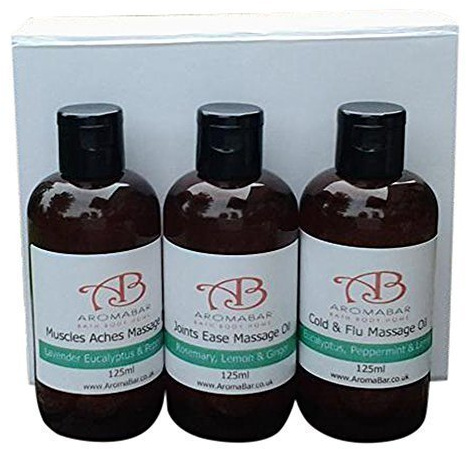 Aromatherapy Winter Therapy Massage Oil Gift Set (3 x 125ml) Cold & Flu, Muscles Aches & Pains and Joints Ease