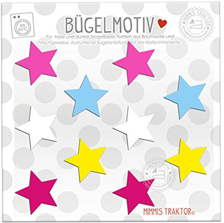 Bügelbild 10 Sterne 3 cm MÄDCHEN BUNT Flockfolie Aufbügler Applikationen Bügelsticker für Stoffe Textilien Kinder zum Aufbügeln Flicken