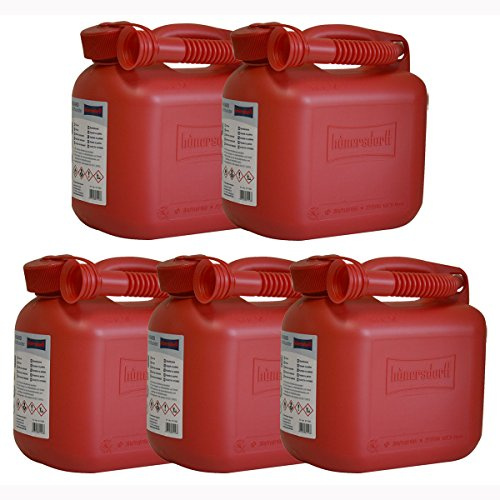 5er Set: 5x Benzinkanister 5 Liter in Rot mit UN-Zulassung Made in Germany