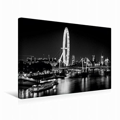 Premium Textil-Leinwand 45 x 30 cm Quer-Format London Eye bei Nacht | Wandbild, HD-Bild auf Keilrahmen, Fertigbild auf hochwertigem Vlies, Leinwanddruck von Dirk Meutzner