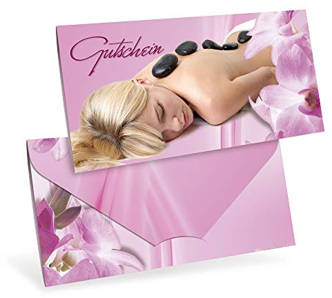 Gutscheinkarten (10 Stück) - Geschenkgutscheine für Massage, Wellness, Kosmetik - DIN lang Faltkarte verschließbar