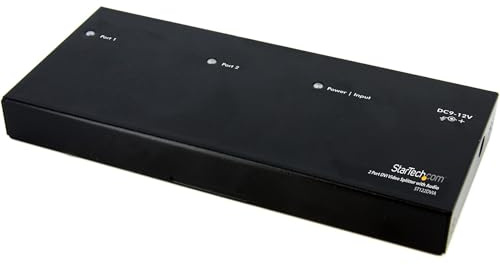 StarTech.com 2 Port DVI Video Splitter mit Audio - max. 1920x1200 | Splittet Video und 3, 5-mm-Analog-Stereo-Audio, DVI-konform, Zuverlässige Reproduktion, Einfache Einrichtung