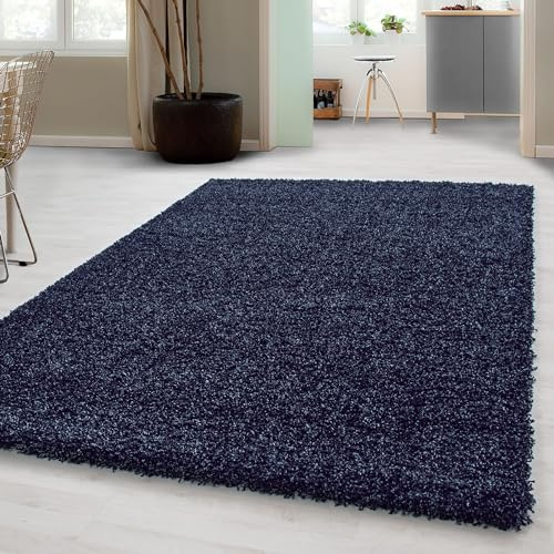 Carpetsale24 Shaggy Hochflor Teppich 200x290 cm Marineblau weich flauschig modern einfarbig Für große Wohnzimmer oder Esszimmer für Wohnzimmer Schlafzimmer Flur