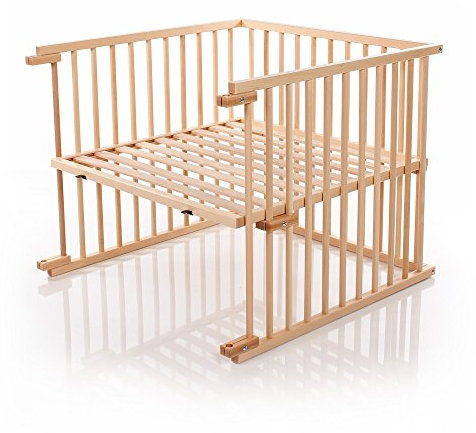 babybay Kinderbett Umbausatz für Beistellbetten stufenlos verstellbar passend für Modell Maxi und Boxspring / Babybett Größe: 140 cm x 89 cm aus massivem Buchenholz (natur lackiert)