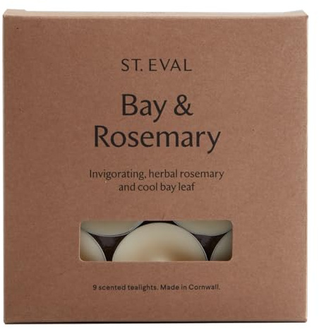 St. Eval Bay & Rosemary Scented Tealights - Candle - Refreshing Fragrance - Refreshing Blend of Cool Bay Leaf and Herbal Rosemary - Made in Cornwall - Pack of 9