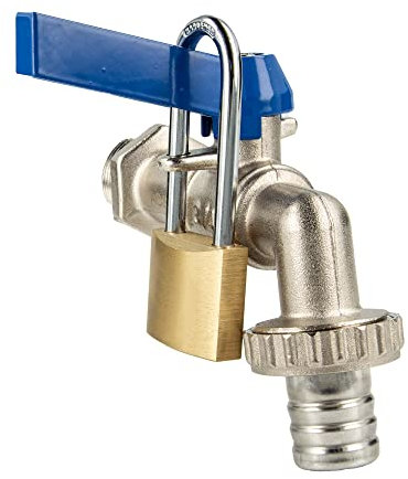 tecuro Kugelauslaufventil Zapfhahn Auslaufhahn Auslaufventil 3/4 mit Absperrvorrichtung und Vorhängeschloss, inkl. 2 Schlüssel