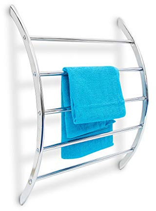 Relaxdays Wand-Handtuchhalter mit 5 Stangen HxBxT: 70 x 56,5 x 15,5 cm Badetuchhalter aus verchromtem Stahl mit 5 Handtuchstangen als Ablage für Badetücher und Badesachen in modernem Design, silber