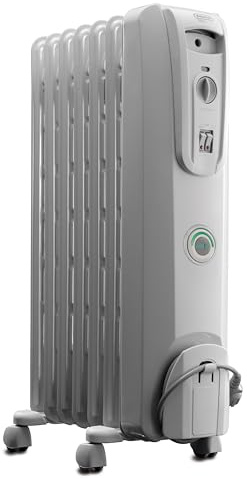 De'Longhi Thermostat, 3 Heat Settings, Energy Saving, Safety Features, Nice for Home with Pets/Kids, Metal, Light Gray, 5.9 D x 13.78 W x 24.8 H