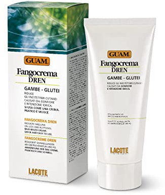 Guam, Fangocreme DREN für Beine, Gesäß, Reduziert Hautunreinheiten, die durch Schwellungen und Wassereinlagerungen Verursacht Werden, Anticellulite, Made in Italy, 200 ml Packung