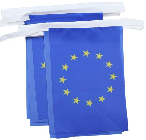 AZ FLAG Guirlande Europe 12 m 20 drapeaux Polyester Léger 45x30 cm | Usage intérieur et extérieur Guirlande de drapeaux européen drapeaux cousus sur un ruban renforcé