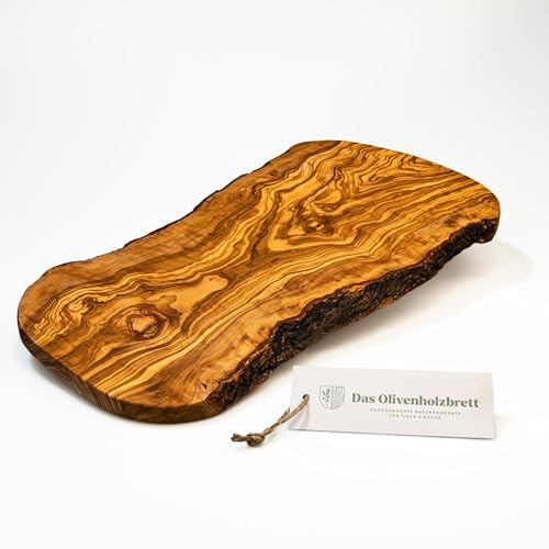 Planche à Découper Bois D'Olivier Coupe Naturelle avec Du Bord - 50cm
