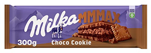 Milka MMMAX Choco Cookie Tableta Grande de Chocolate con Leche de los Alpes, Capa de Galleta de Cacao y Doble Capa de Relleno de Crema Cacao 300 g
