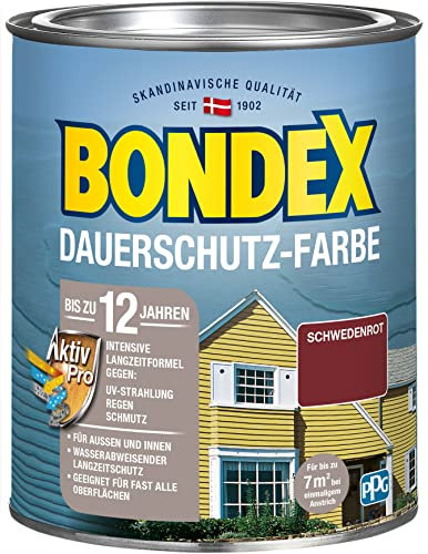 Bondex Dauerschutz Farbe Schwedenrot 0,75 L für 7 m² | Hervorragende Farbstabilität | Wetter- und UV-Schutz - bis zu 12 Jahre | Seidenglänzend | Dauerschutzfarbe | Holzfarbe