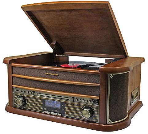 Soundmaster NR545DAB Nostalgiecenter UKW DAB Radio Plattenspieler (33/45/78) CD-MP3 USB Kassette 75 Ohm Antennenanschluss Encoding (Aufnahme von Platte/CD/Radio auf USB/SD möglich)
