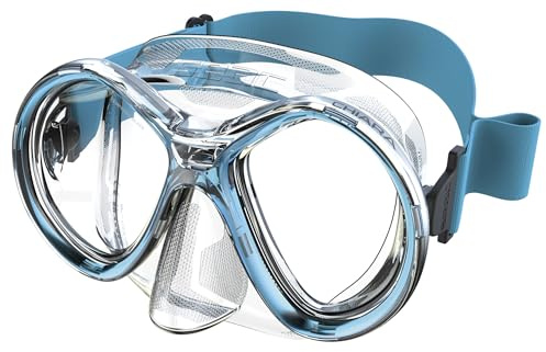 SEAC Chiara, Zweiglasmaske aus gehärtetem Glas zum Tauchen und Schnorcheln mit 3D-Schnalle, mit Maskenband aus Stoff oder Silikon