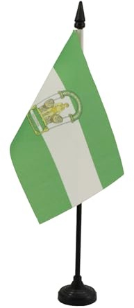 AZ FLAG Drapeau de Table Andalousie 15x10 cm Polyester 100D Socle Plastique | Usage intérieur Drapeau de bureau Andalucía finition cousue et bords renforcés avec mât en plastique et socle en plastique